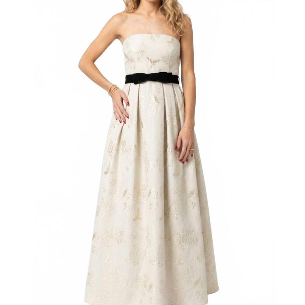 NEW MABEL strapless dress with bow accent in gold /black